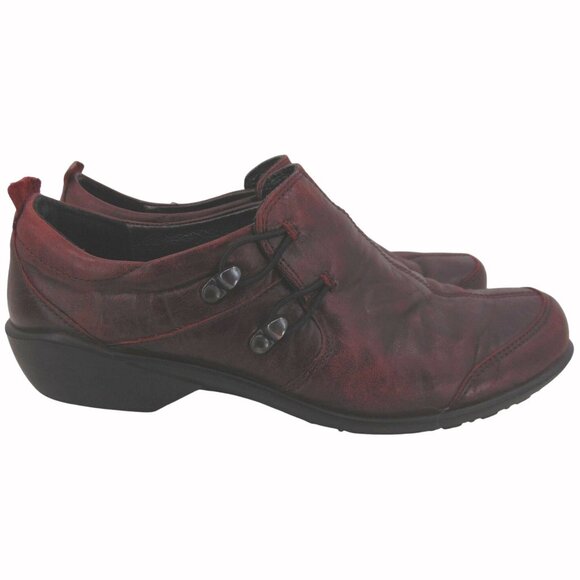 Romika Dark Red Two Hook Shoes US 8 EUR 39 Round Toe Elastic Loop Leather - Picture 3 of 16